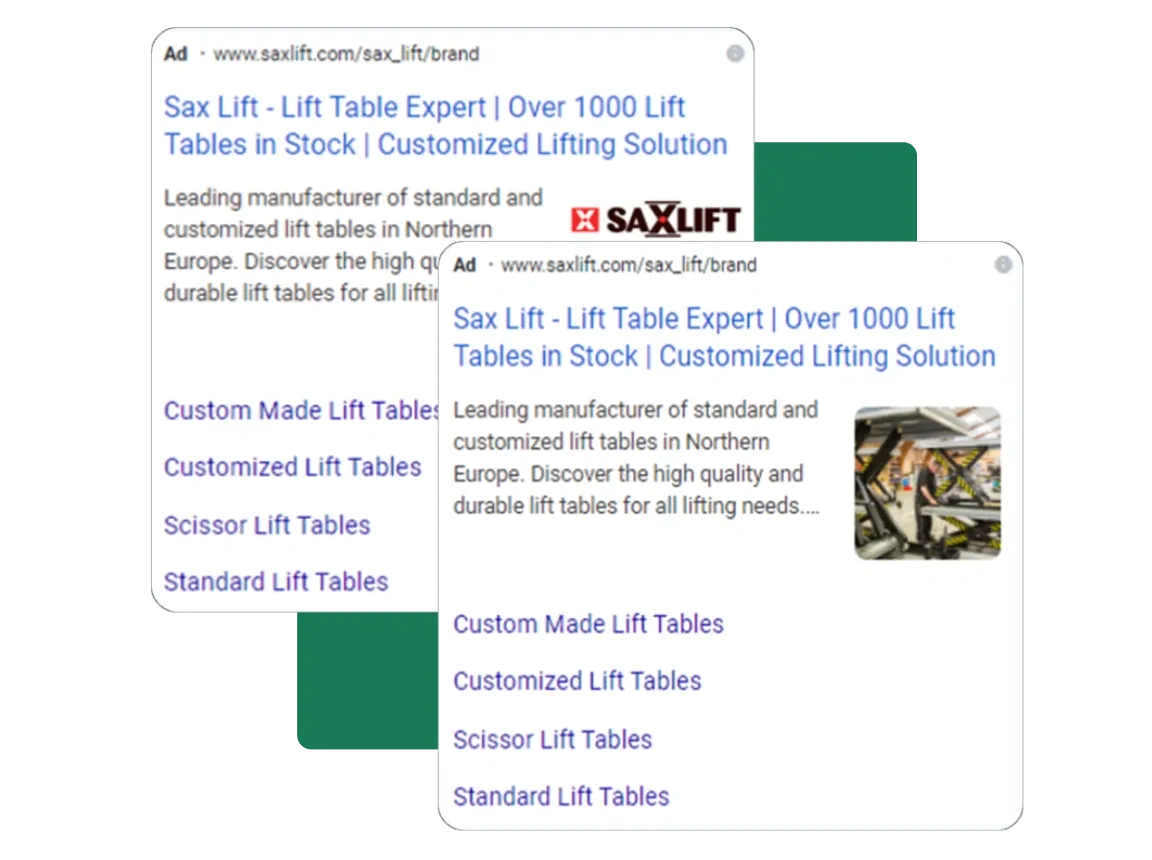 Sax Lift PPC Google Ads examples